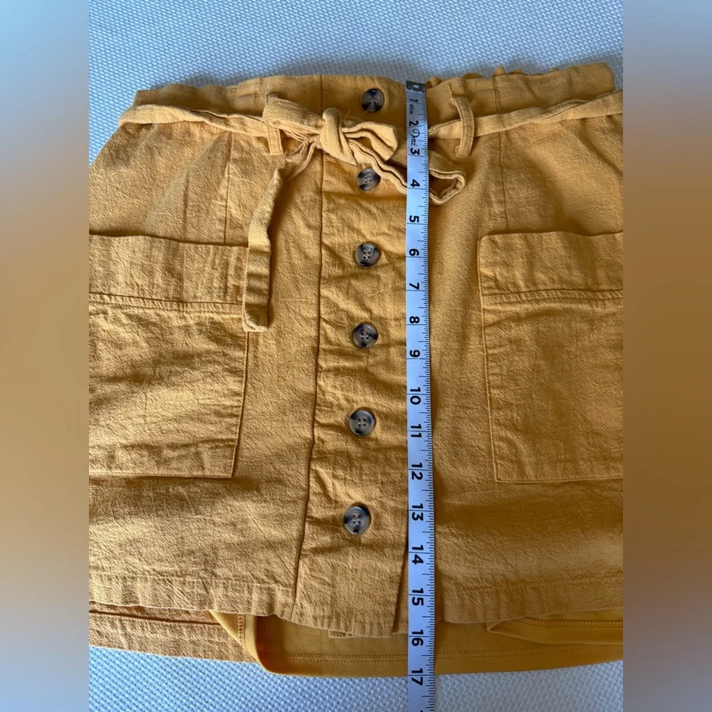 Hesperus Large Cotton Yellow Skirt Elastic Waist Large Pockets Button